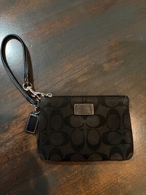 Coach Black Signature Canvas Wristlet with Leather Strap
